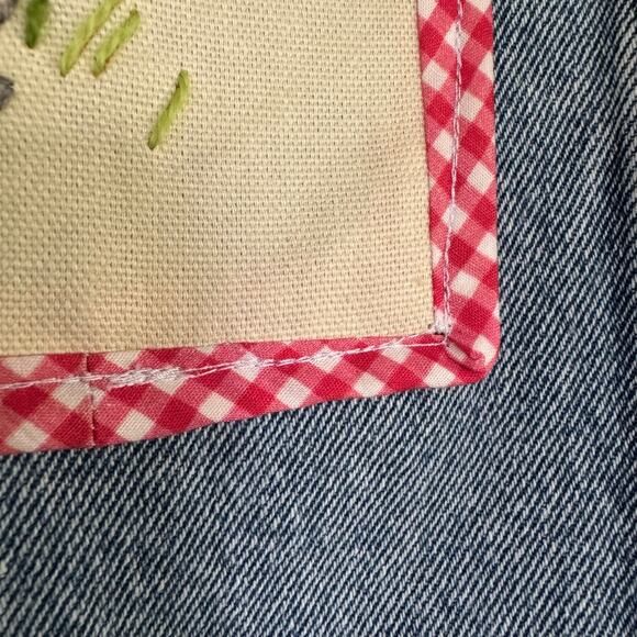 Crewel Embroidery Denim Trucker Jacket Size XL Flowers Bumblebees Cottage Core - Picture 8 of 13